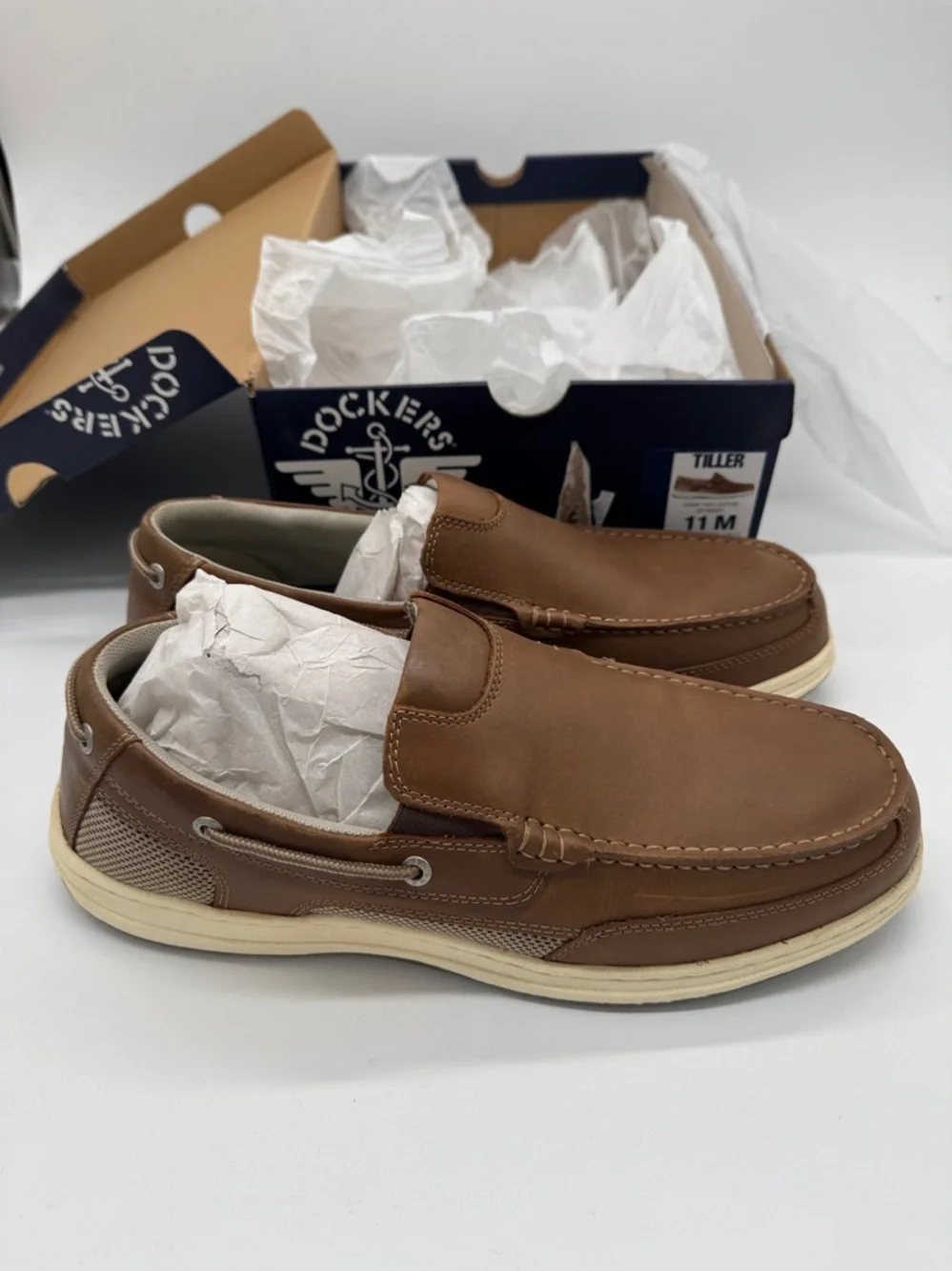 Dockers Men's Tiller Boat Shoes in Dark Tan